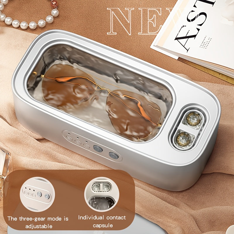 Portable Deep Cleaning Device with Rechargeable Battery and High Frequency Vibration for Glasses Jewelry Watches and Dentures