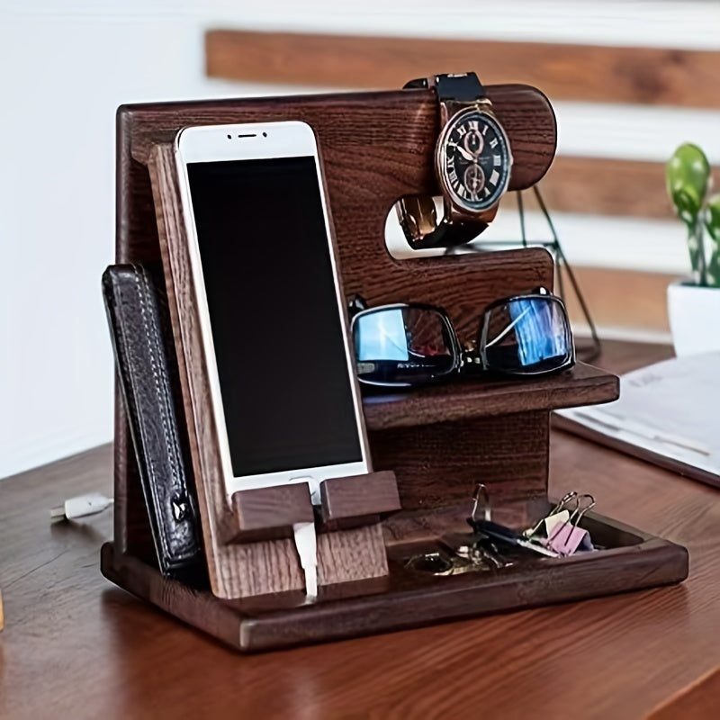 Organizador de accesorios de madera para teléfono para iPhone y dispositivos, almacenamiento ligero para cajón de escritorio
