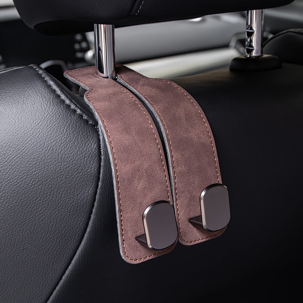 Universal Faux Leather Car Seat Back Hook Double Suede Storage Hanger Auto Headrest Organizer