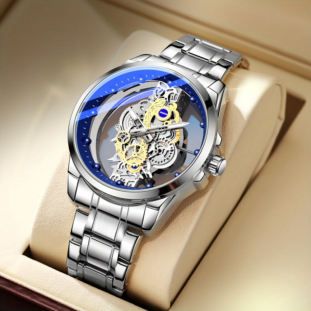 Men's Steel Band Watch with Luminous Openwork Sheer Bottom Quartz Watch Gift