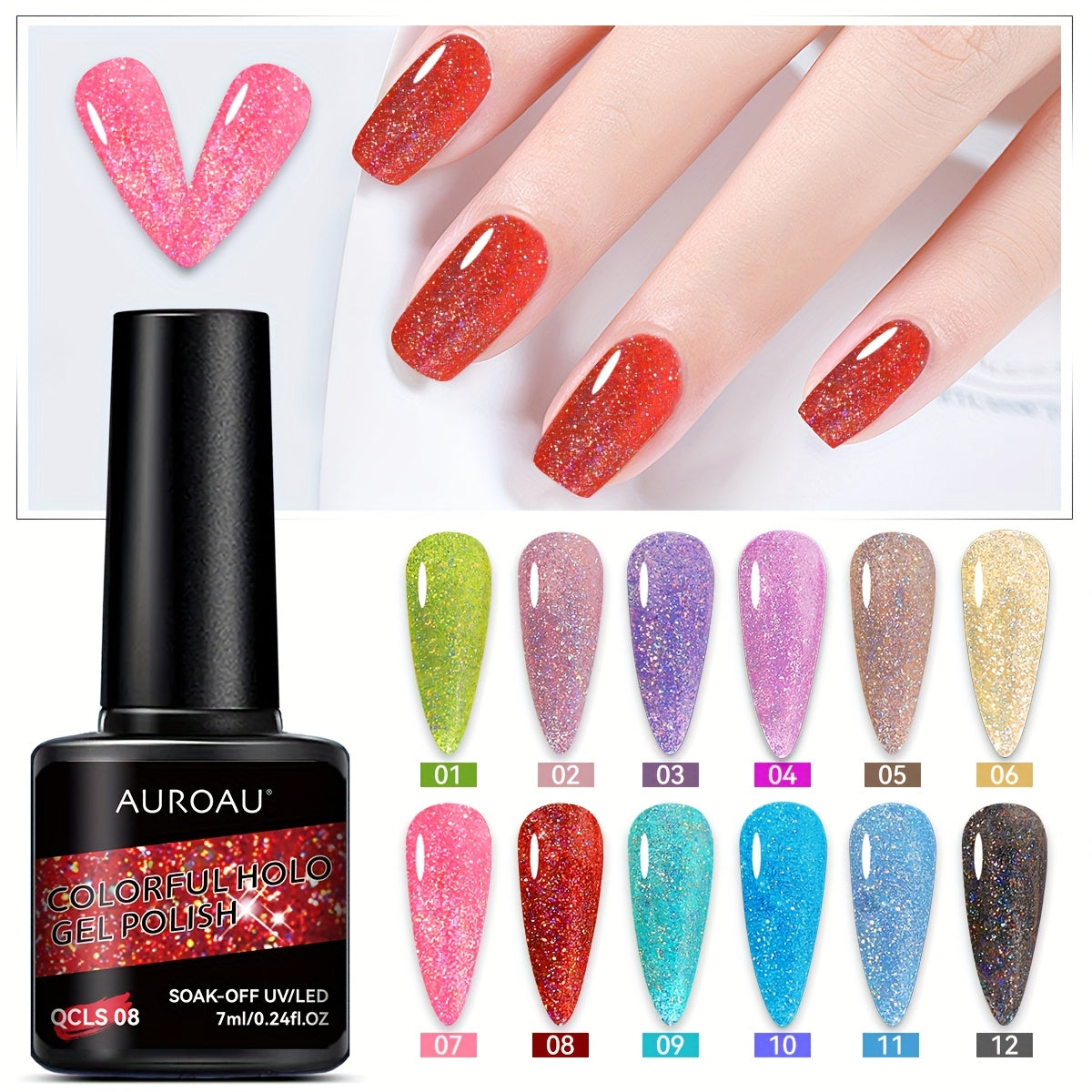 Vibrant Holographic Glitter Gel Nail Polish Long-Lasting Fast-Drying Alcohol-Free