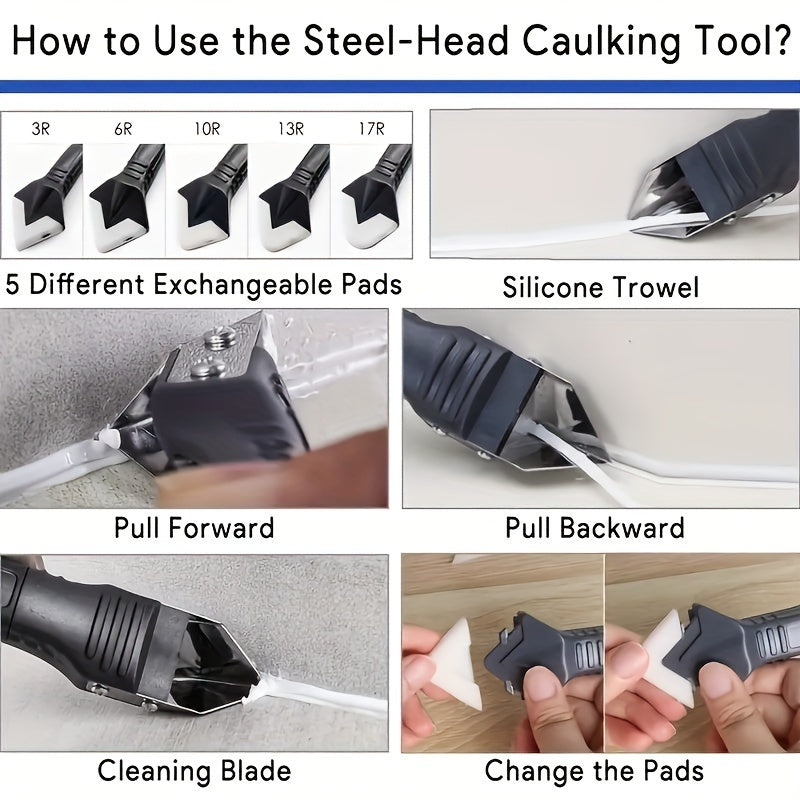 Juego de 8/14 piezas de herramientas de silicona para sellar con boquilla de acero y raspador de lechada