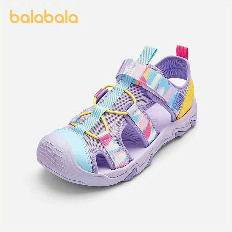 Kids' Summer Breathable Shoes with Adjustable Closure Hollow-Out Design Geometric Stripes Lightweight Outdoor Sandals for Boys and Girls