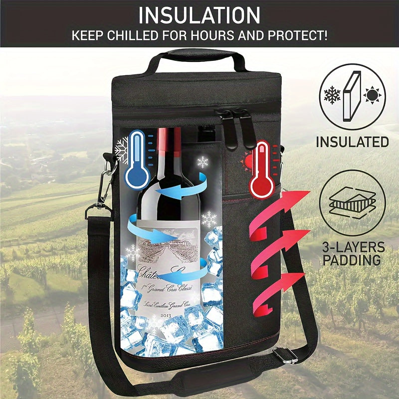 Insulated Wine Bottle Carrier Set for Picnics Camping Beach Trips Black Gray Red
