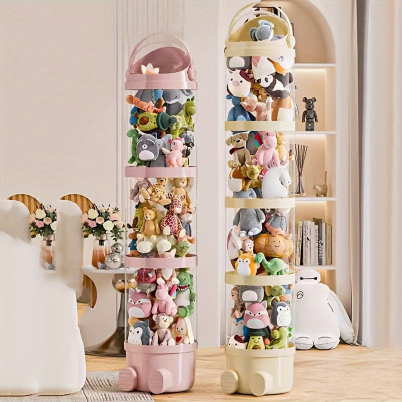 Cubo de almacenamiento apilable para peluches Tapa impermeable Organizador de tubo de plástico transparente Decoración del hogar Ahorro de espacio