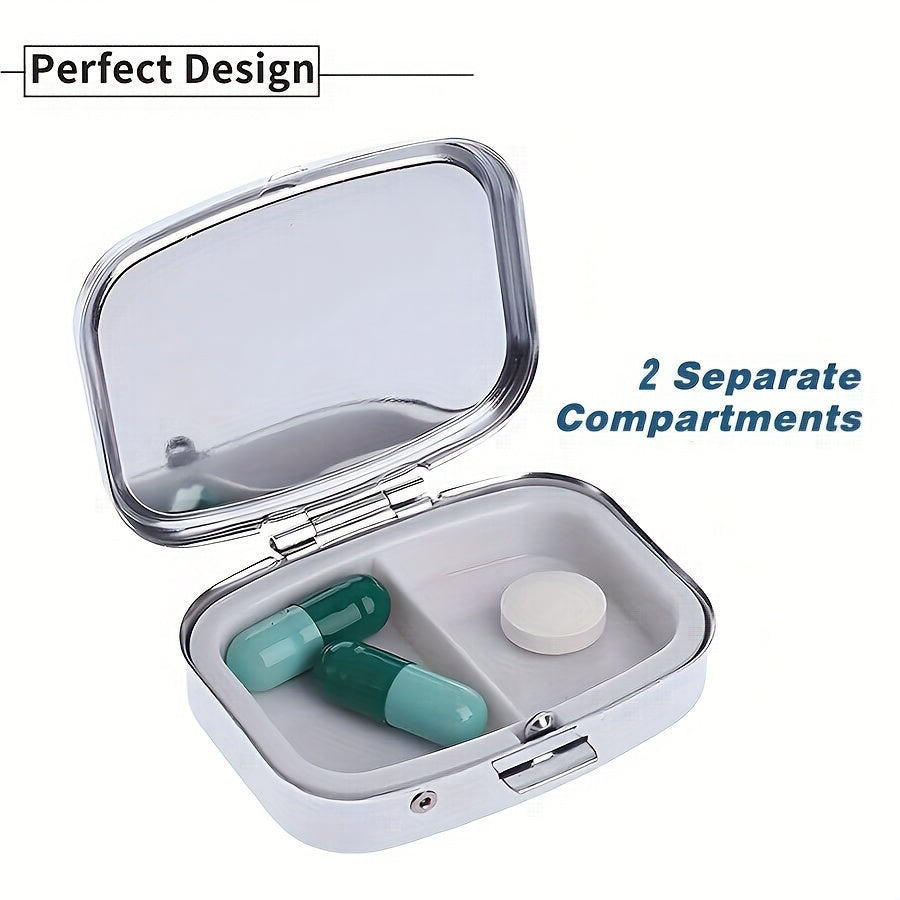 Ladies Metal Pill Box 2-Compartment Portable Medicine Storage