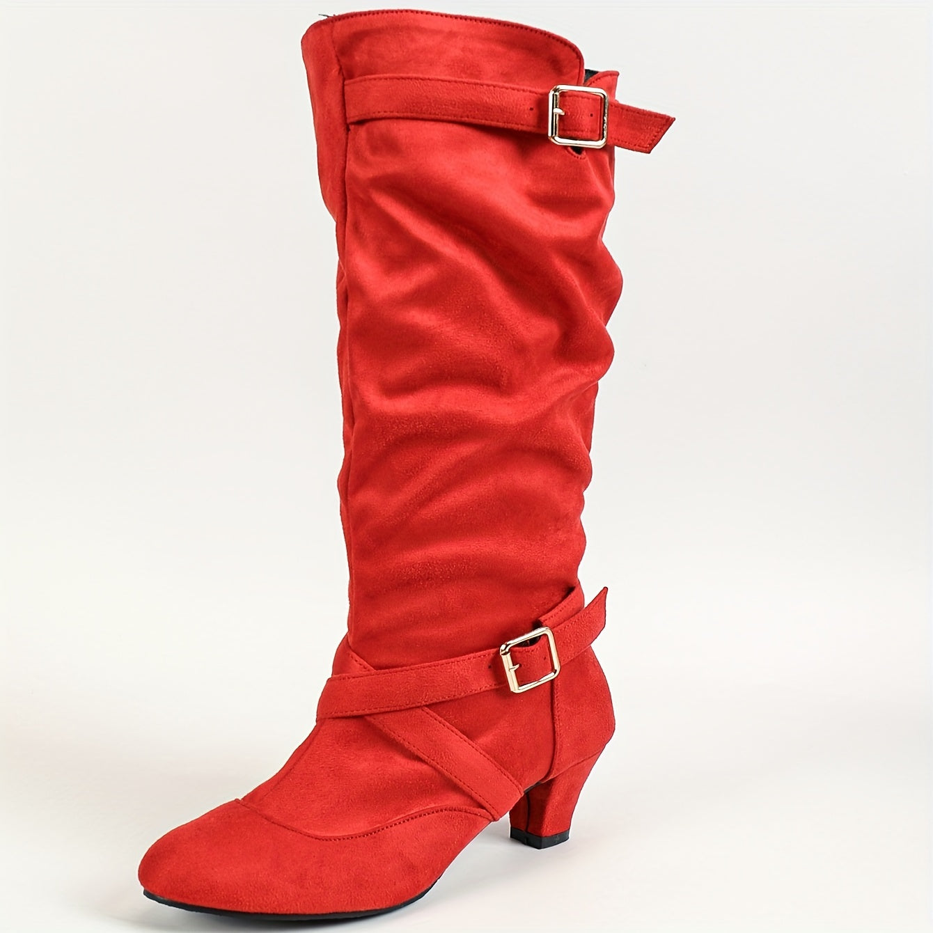 Women's Black Short Tube High Heel Boots Thick Heel Winter Mid-Calf Laced Shoes