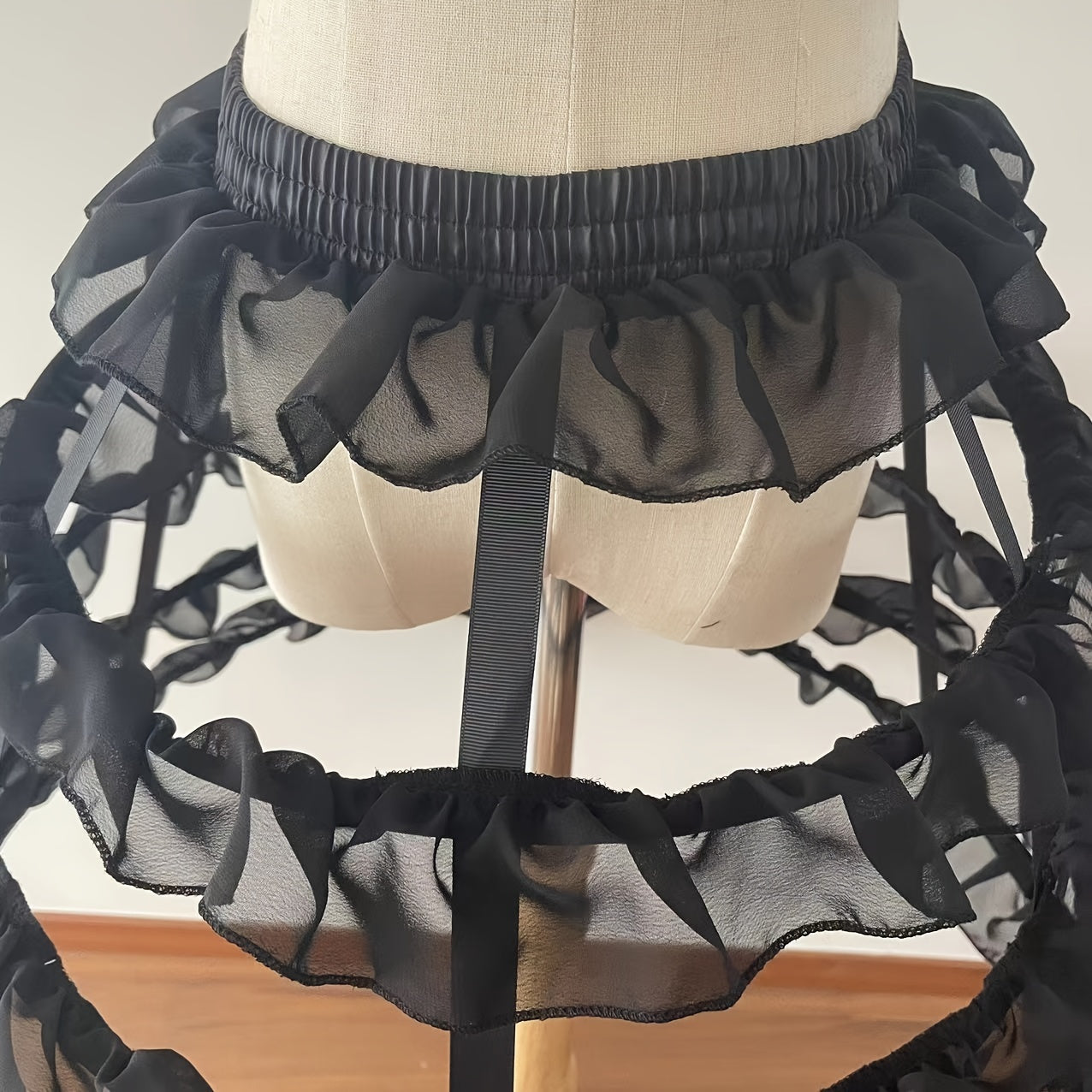 Women's Underskirt with Steel Hoops and Frilly Accent in White or Black for Wedding Dresses and Costumes