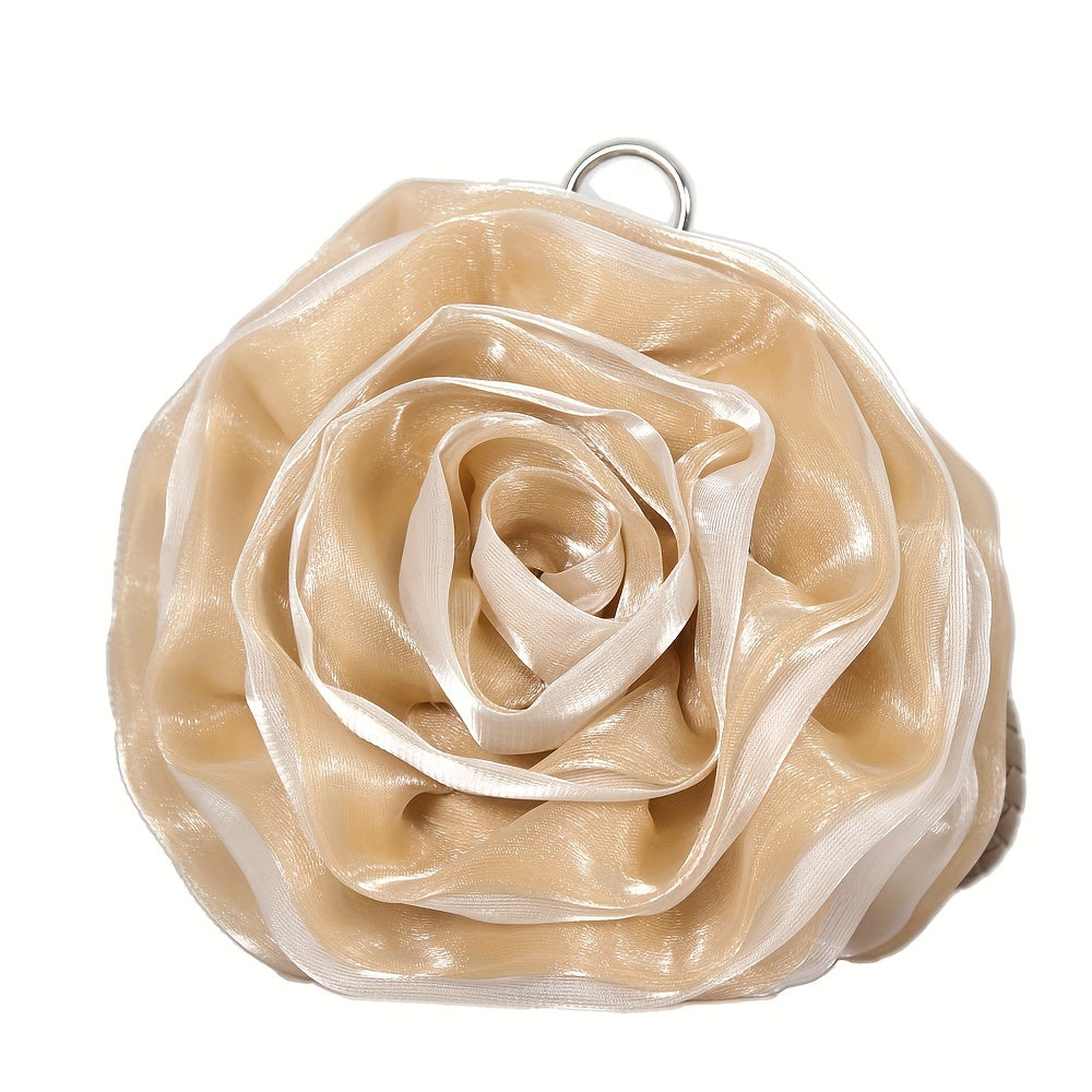 Silk Three-Dimensional Flower Handbag for Evening Dresses and Parties