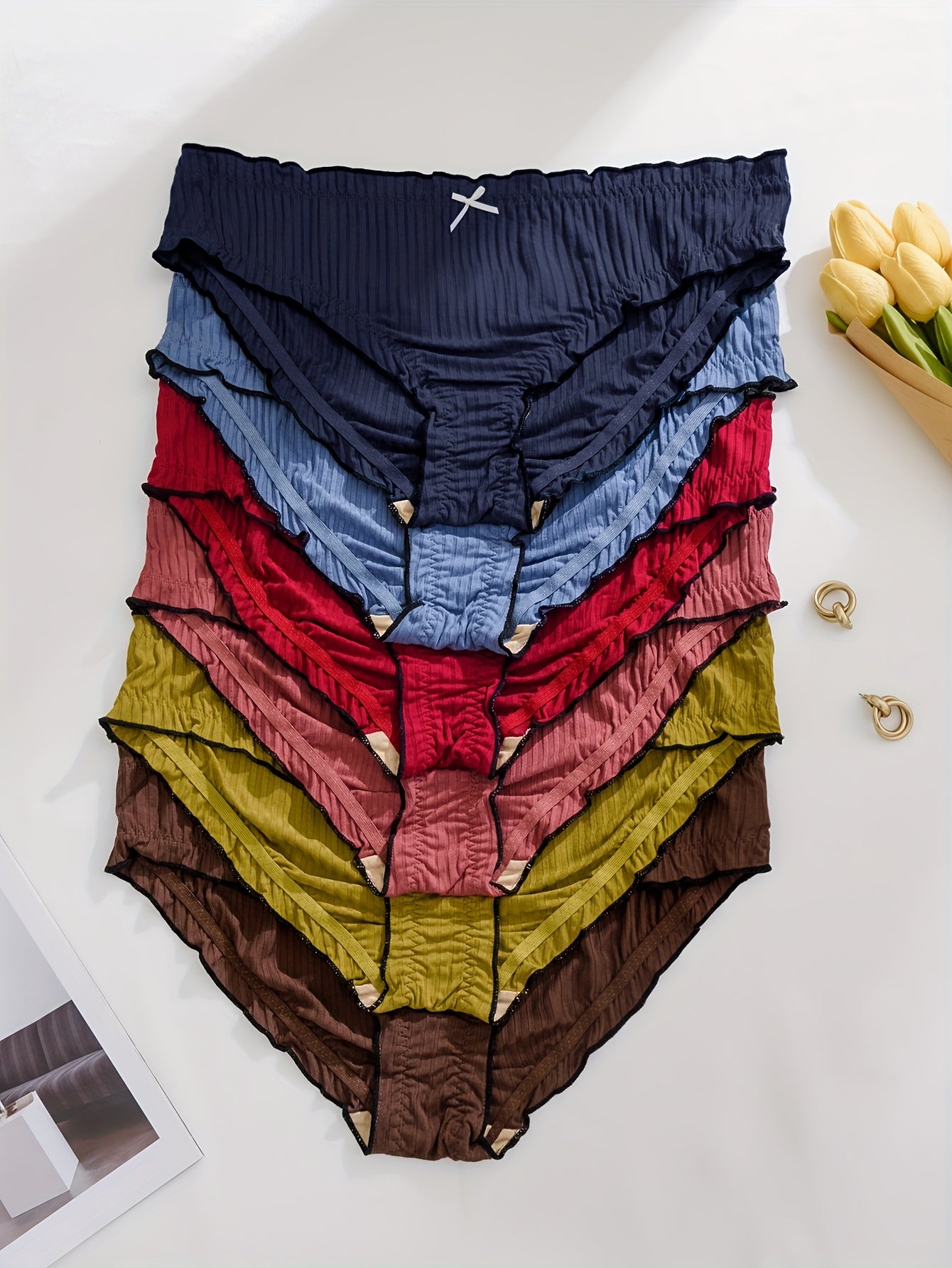 Conjunto de braguitas para mujer de talla grande con volantes, pack de 6, suave mezcla de viscosa, elástica y cómoda