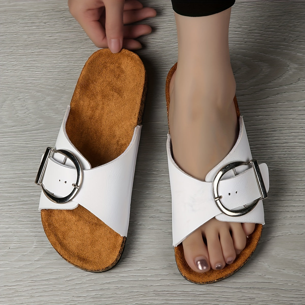Women's Solid Color Casual Slides Lightweight Flat Buckle Summer Beach Non-slip