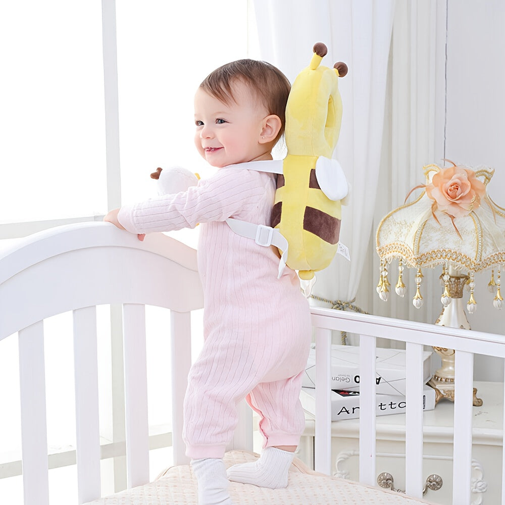 Toddler Head Protector Pillow with Bee Pattern, Soft Polyester, Breathable, Anti-Fall, Yellow, 0-3 Years