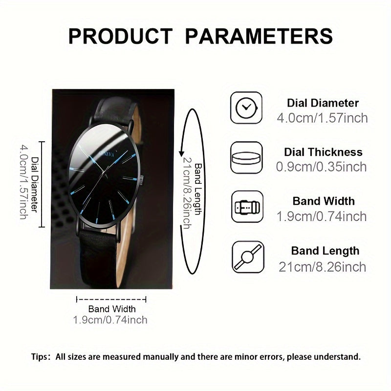 Set of 3 Men's Watches Stylish Round Quartz Wristwatches with PU Leather Straps and Alloy Cases