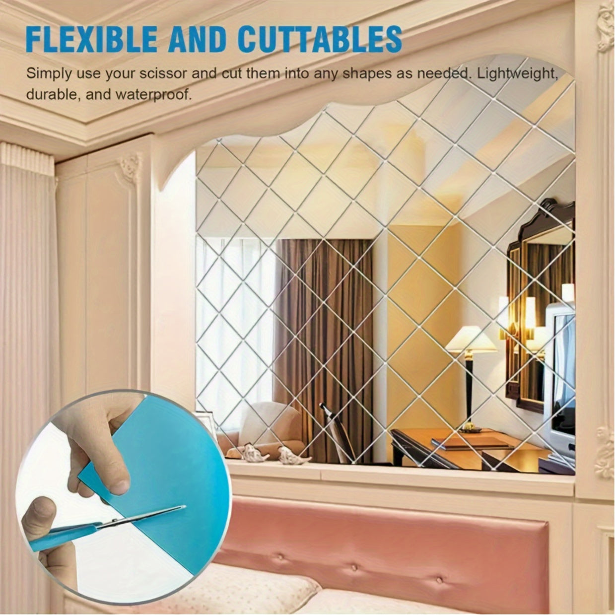 30x100cm Self-Adhesive Mirror Wall Sticker Roll with Glossy Surface for Bathroom Walls