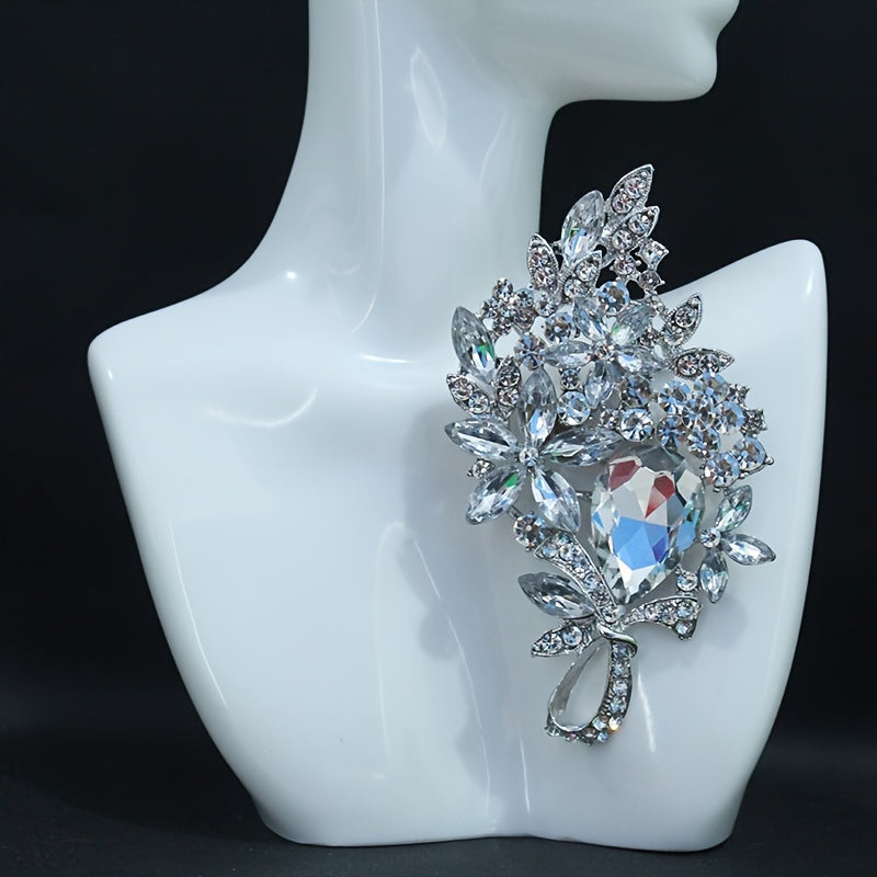 Flower-Shaped Rhinestone Brooch for Women, Elegant Lapel Pin for Dresses and Coats
