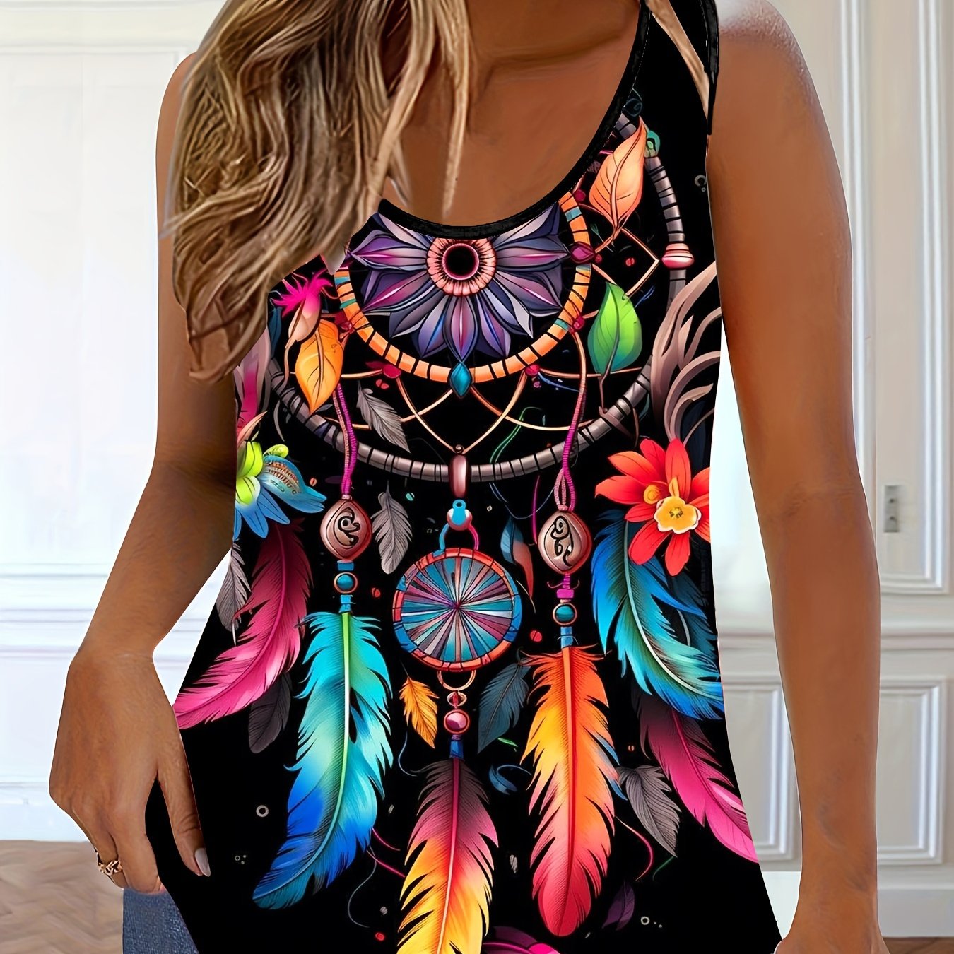 Топ без рукавов для полных женщин с принтом подсолнечника и бабочки, черный и желтый