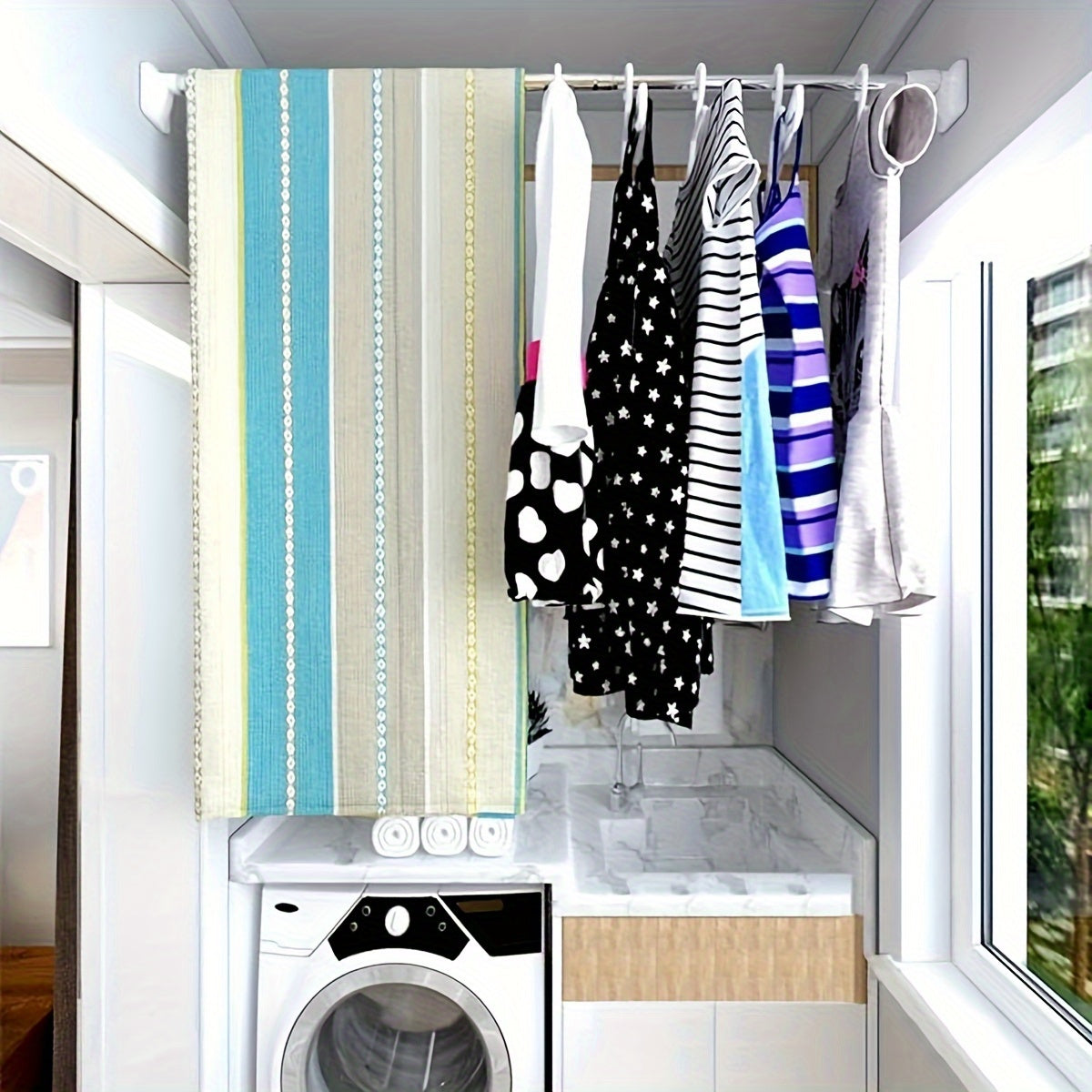 Adjustable Tension Shower Curtain Rod for Windows and Doors Easy Installation No Drilling