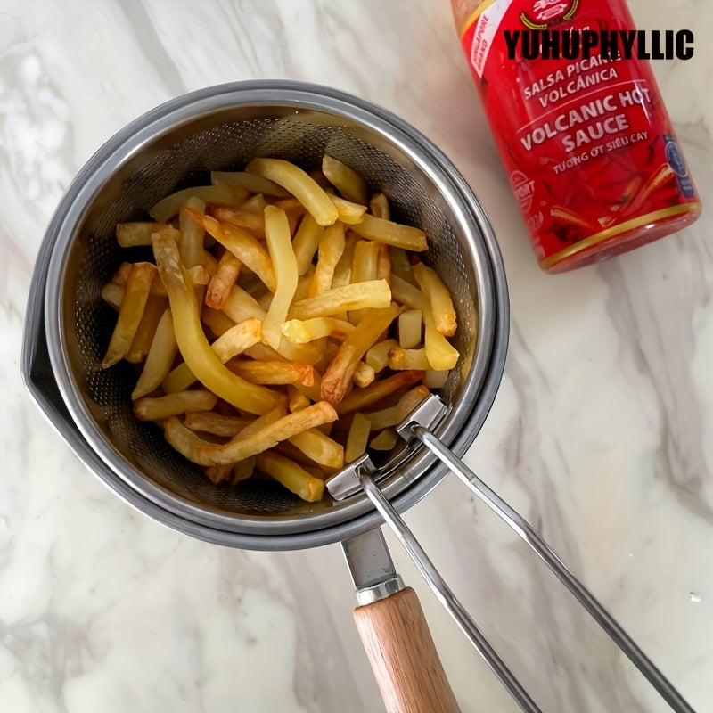Freidora de acero inoxidable con soporte para filtro para papas fritas crujientes, pescado, pollo