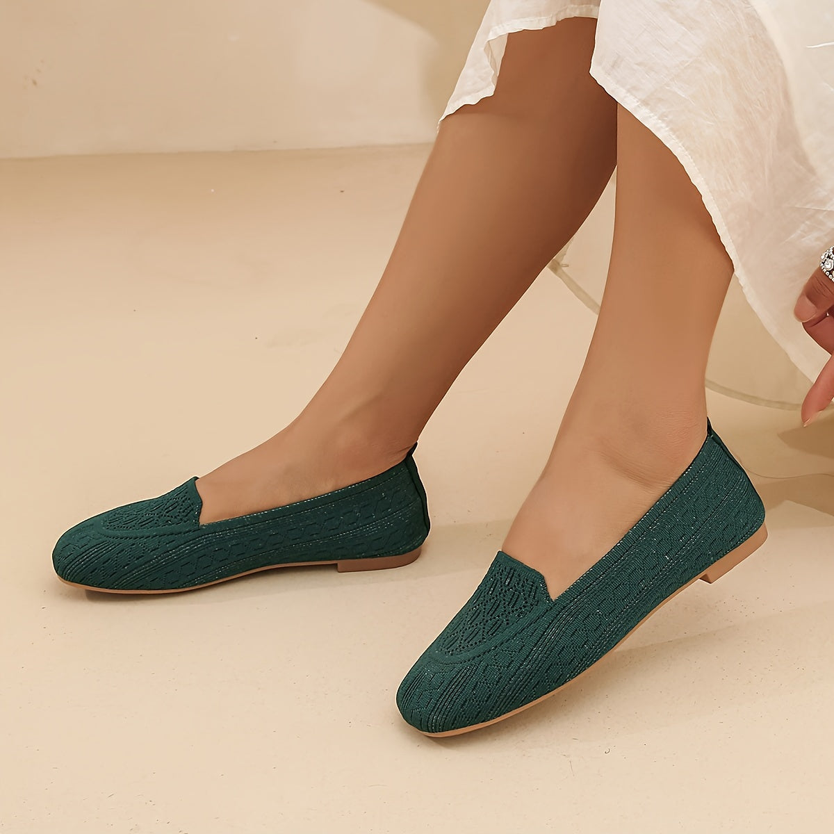 Women's Breathable Knit Slip-On Loafers with Square Toe for Casual Wear