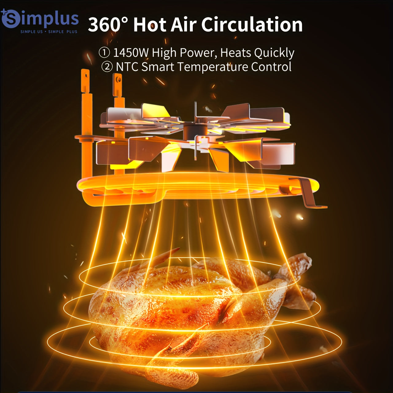 4.5L Havo Fryer LCD Touch Screen 1450W 8 tayyorlash rejimi 360° issiq havo aylanishi