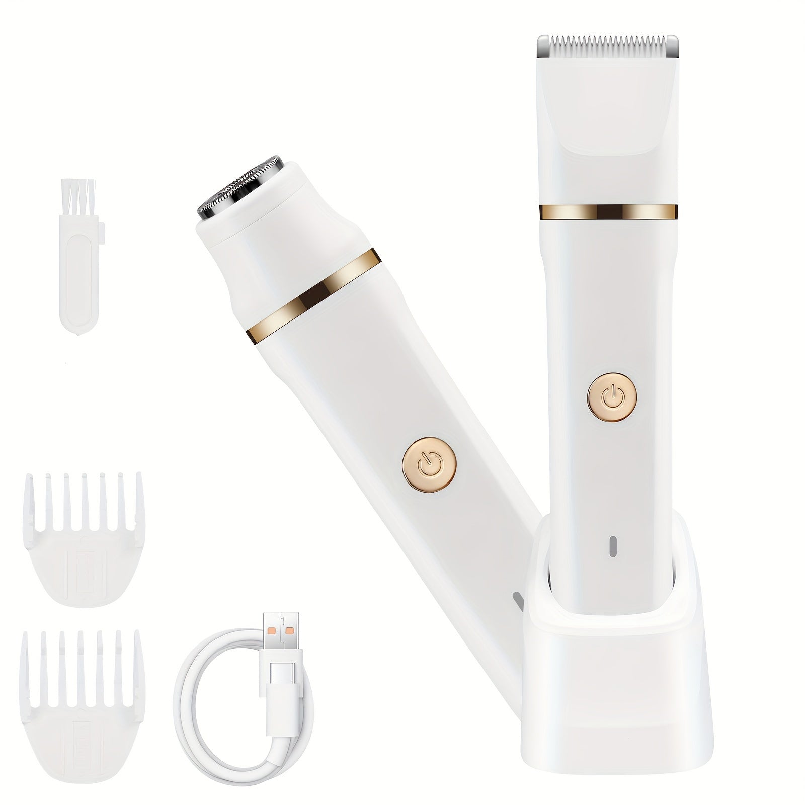 Recortadora de bikini 2 en 1 para mujeres, para cuerpo y rostro, eliminación de vello, kit recargable