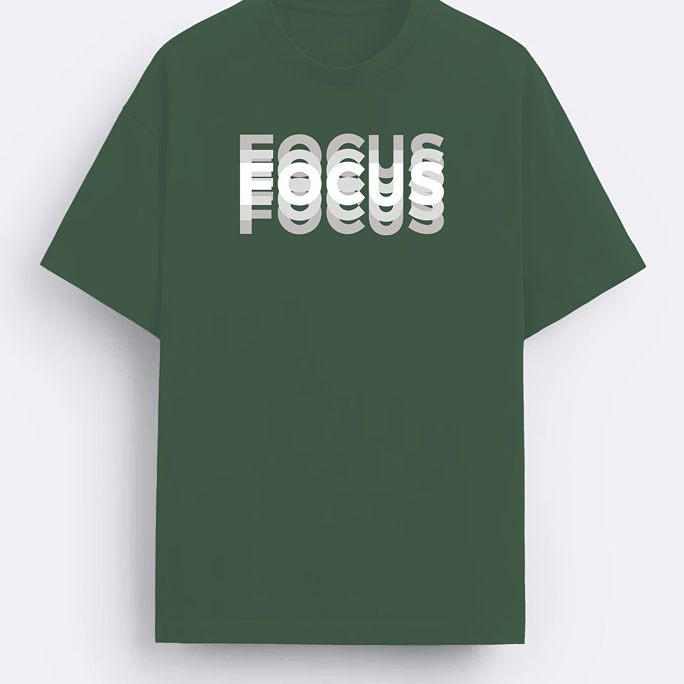 MBDMBD Erkaklar uchun Zamonaviy Harf Bosma T-Shirt, Oq rangda "FOCUS" Dizayni bilan. 180g/㎡ Polyester Aralashmasidan tayyorlangan.