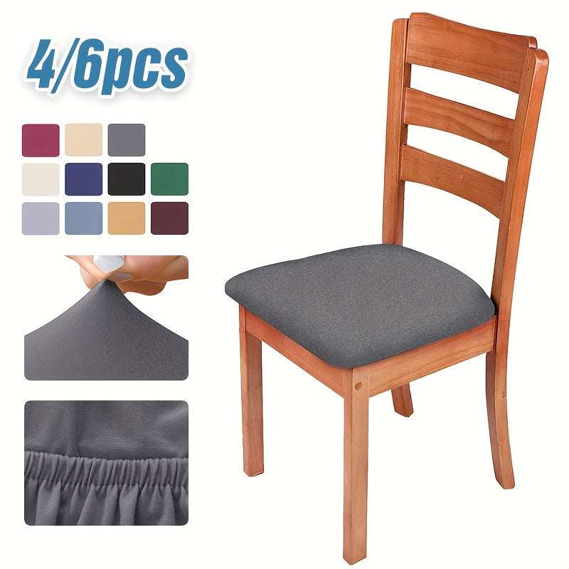 4/6pcs Waterproof Polyester Spandex Chair Seat Covers with Elastic Band Slipcovers