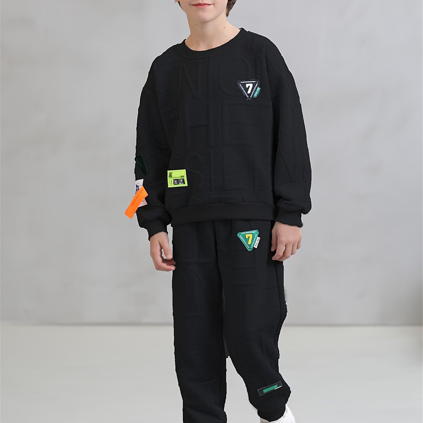 Boys' 2-Piece Viscose Knit Sweatshirt and Pants Set with Alphabet Pattern for Kids Under 12