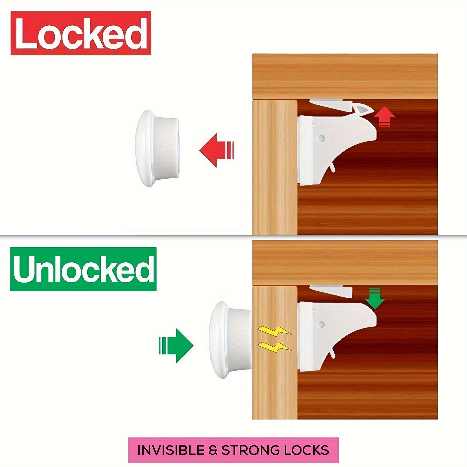 Magnetic Cabinet Locks No Screws or Drilling Invisible Child Safety Locks for Cabinets and Drawers