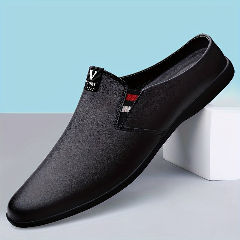 Men's Summer Slip-On Mules with Breathable Split Leather Upper Non-Slip Rubber Sole