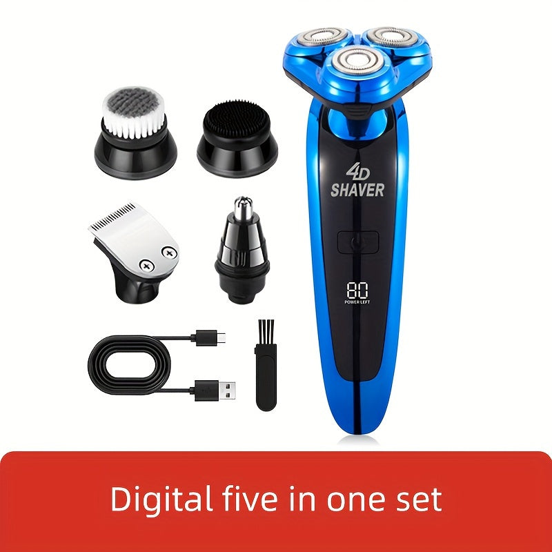 Мужская электробритва 5-в-1 перезаряжаемая водонепроницаемая бритва с триммером для носа и бакенбардов