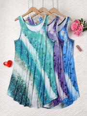 Женские ночные платья без рукавов больших размеров, повседневные, с цветочным омбре, эластичный полиэстер