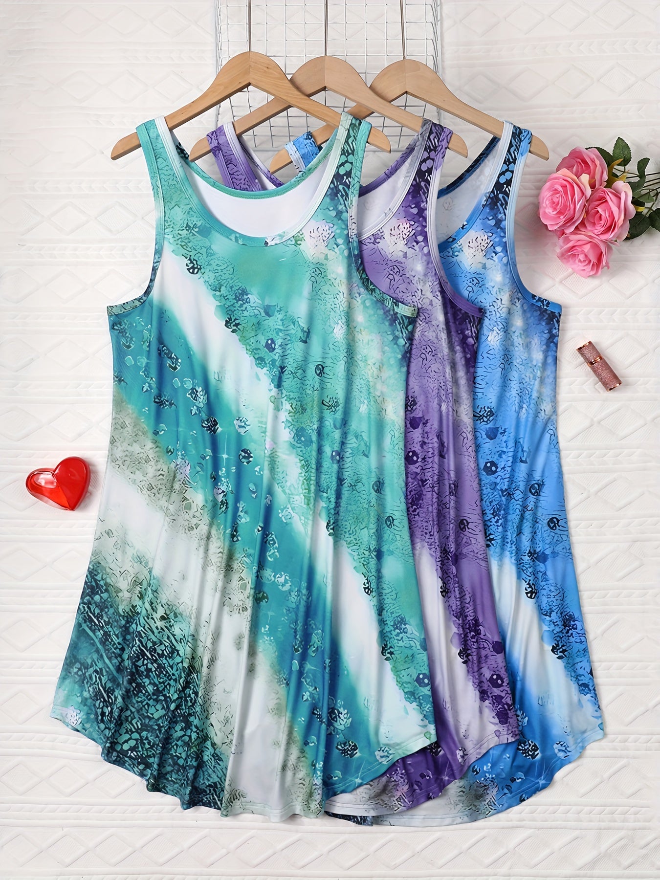 Женские ночные платья без рукавов больших размеров, повседневные, с цветочным омбре, эластичный полиэстер