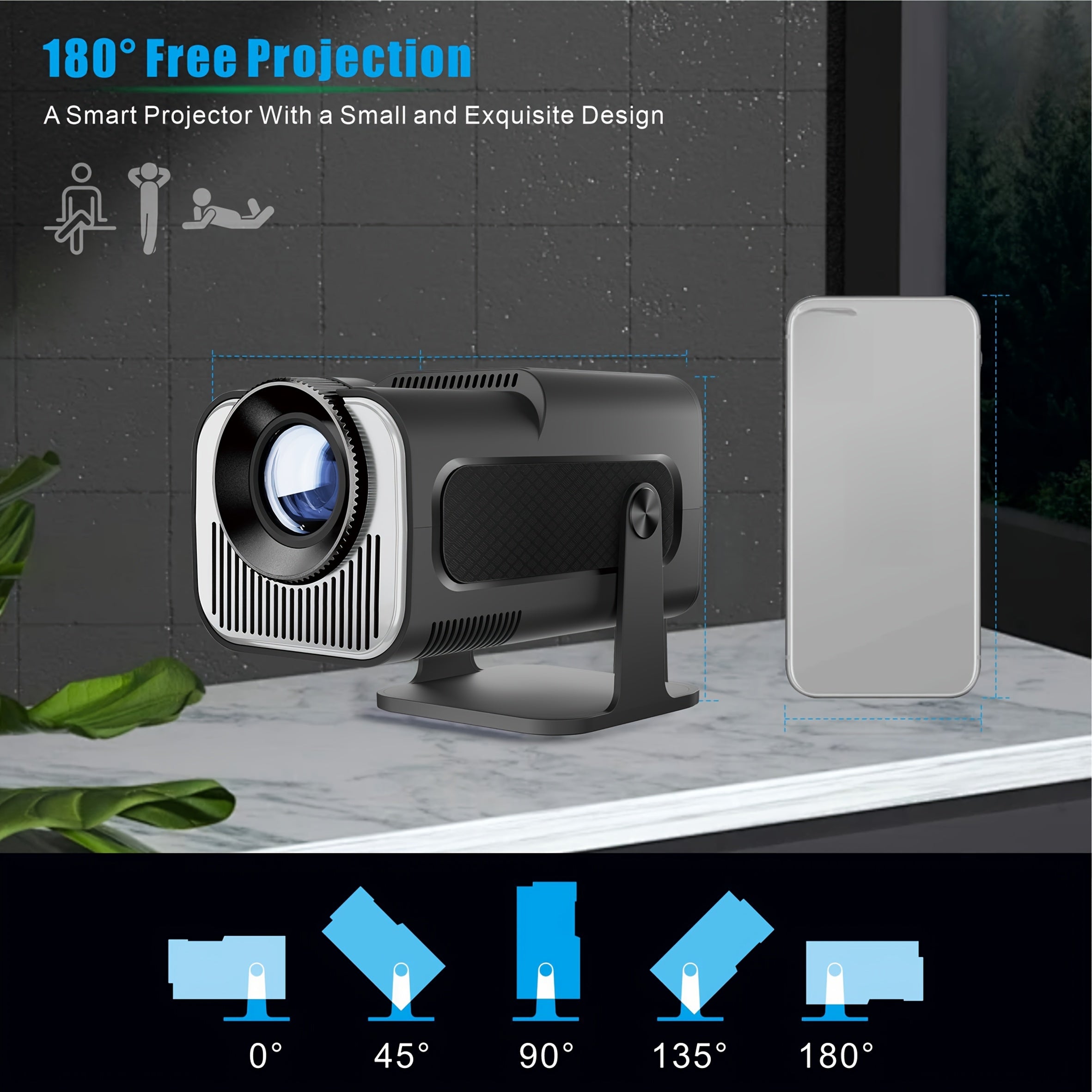 Portable 720P WiFi Projector with 4K Support, 200 Lumens