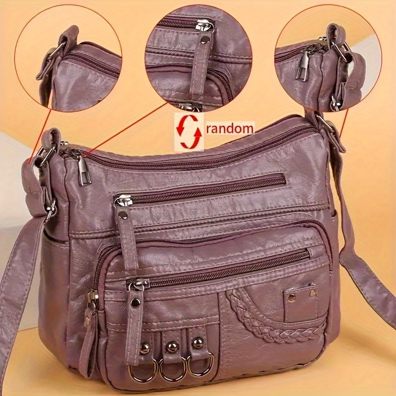 Black Crossbody Bag for Women with Zippers and Polyester Lining