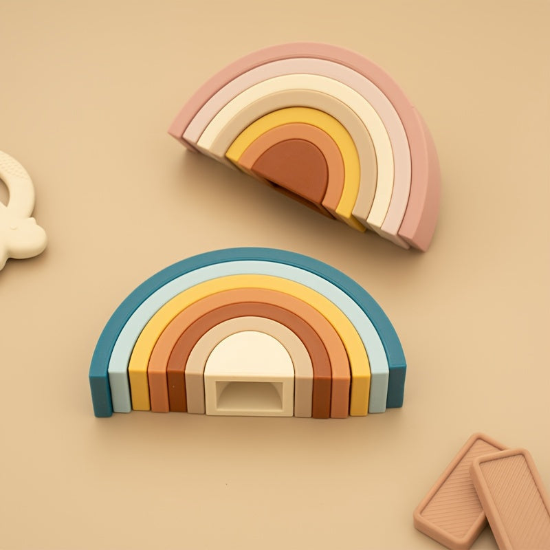 Kids' Colorful Silicone Stacking Toy for Ages 0-3 Non-Toxic Nesting Blocks Educational Gift