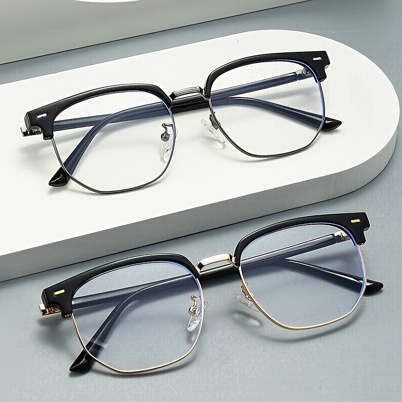 Retro Half-Gold Frame Glasses for Men and Women Minimalist Eye Protection