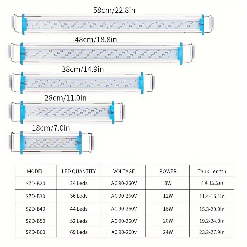 Ultra-Thin LED Aquarium Light Blue White Spectrum 220V for Fish Tank Landscaping