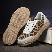 Women's Leopard Print Sneakers Casual Low Top Stain-Resistant Lace-Up EVA Rubber Insole