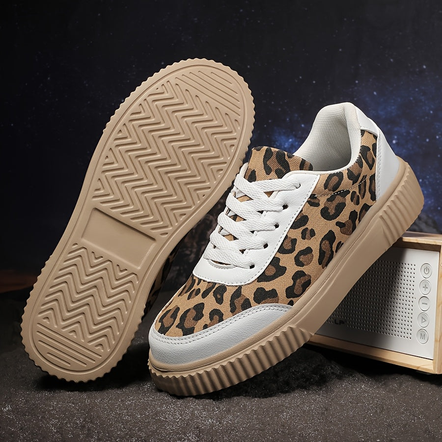 Women's Leopard Print Sneakers Casual Low Top Stain-Resistant Lace-Up EVA Rubber Insole