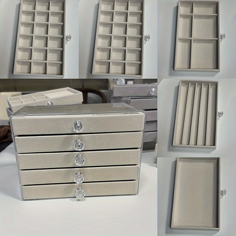 Clear Acrylic Jewelry and Shoe Storage Case with 5-Tier Velvet Organizer