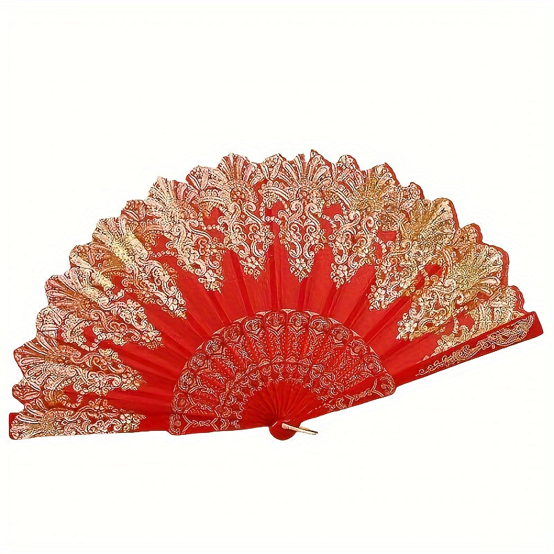 Vintage Floral Hand Fan for Women Chinese Folding Silk Fabric Wedding Dance Party Decoration
