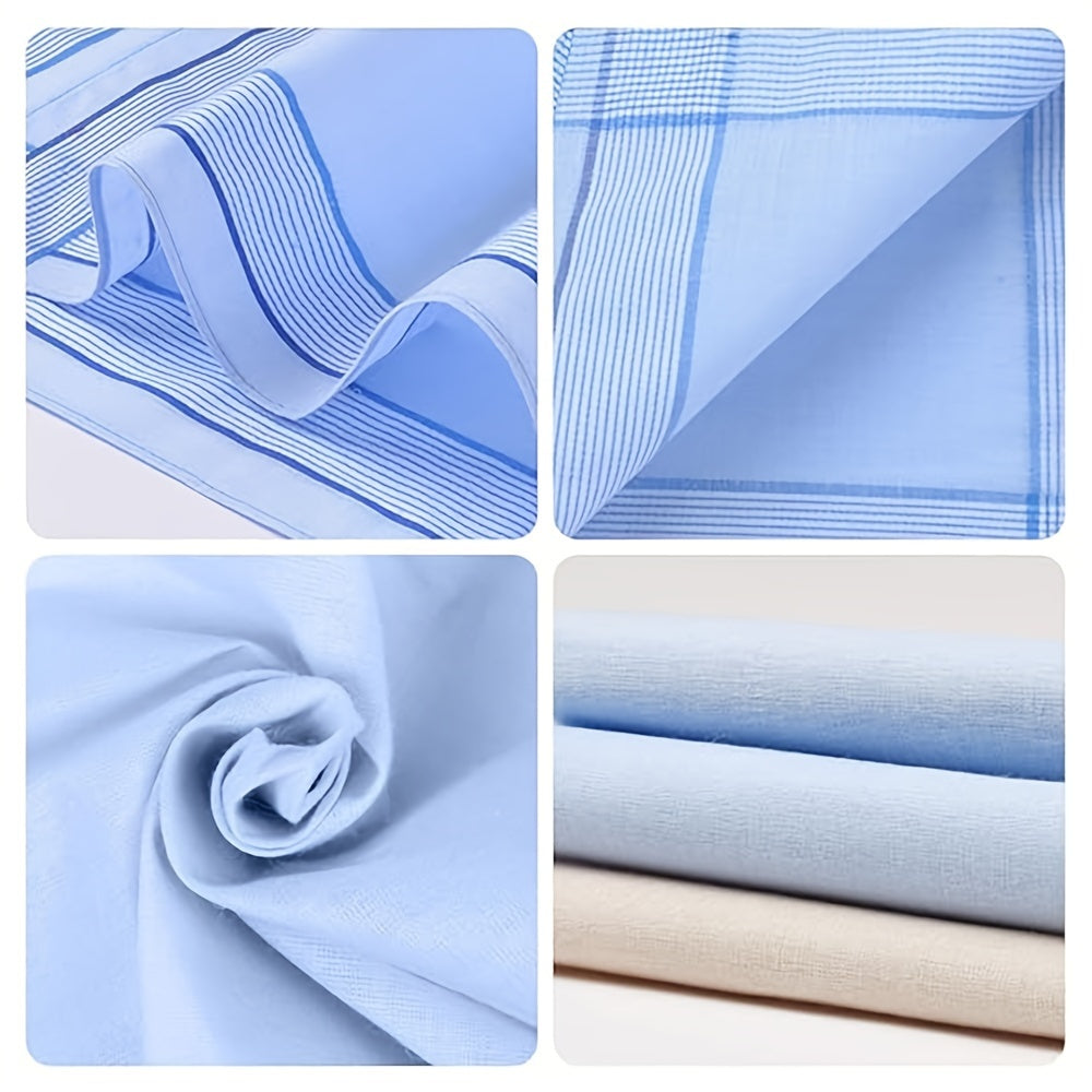Set of 12 Men's Cotton Striped Handkerchiefs Woven Square Pocket Accessories