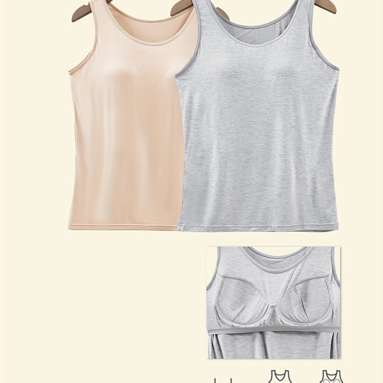 Plus Size Women's V-Neck Tank Tops Pack with Pads Solid Color Sleeveless