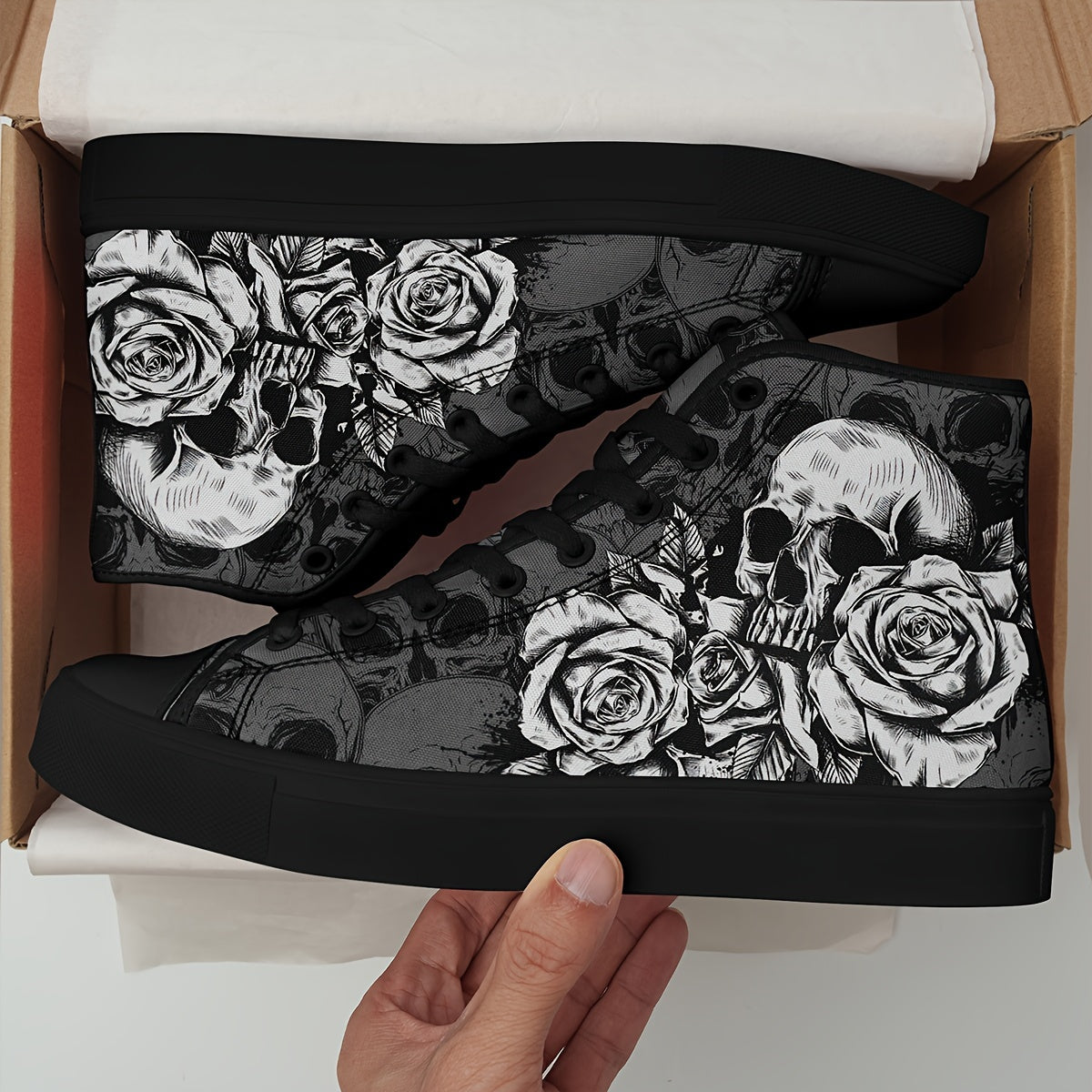 Skull and Rose High-Top Canvas Shoes Breathable Durable Outdoor Casual Sneakers