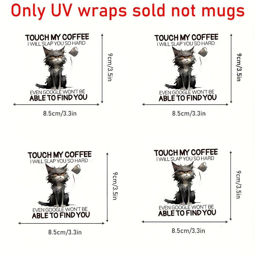 Set of 4 Waterproof UV Resistant Vinyl Stickers for Mugs and Crafts Black Cartoon Cat Design