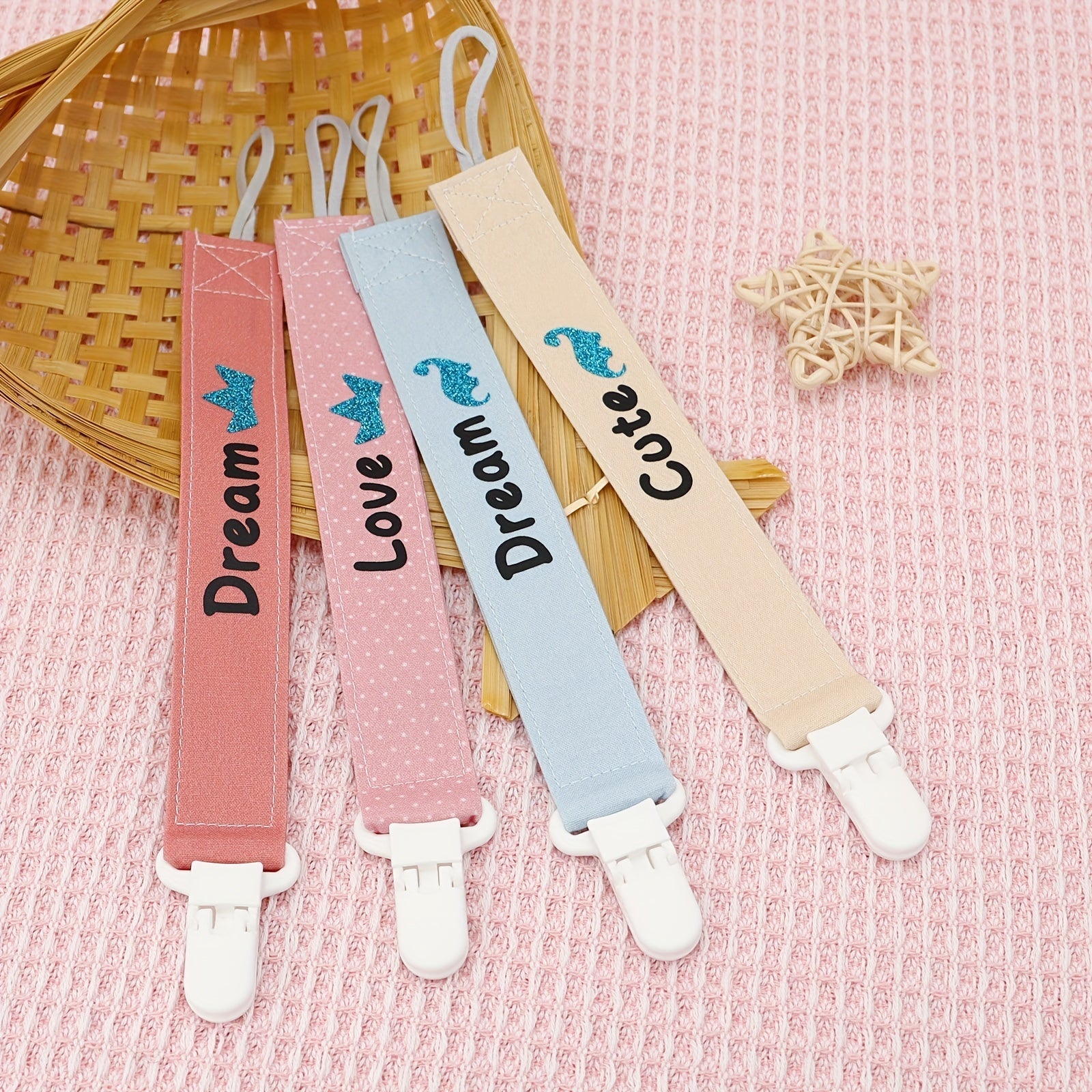 Handcrafted Baby Pacifier Chains Two-Pack Personalized Baptism Gift