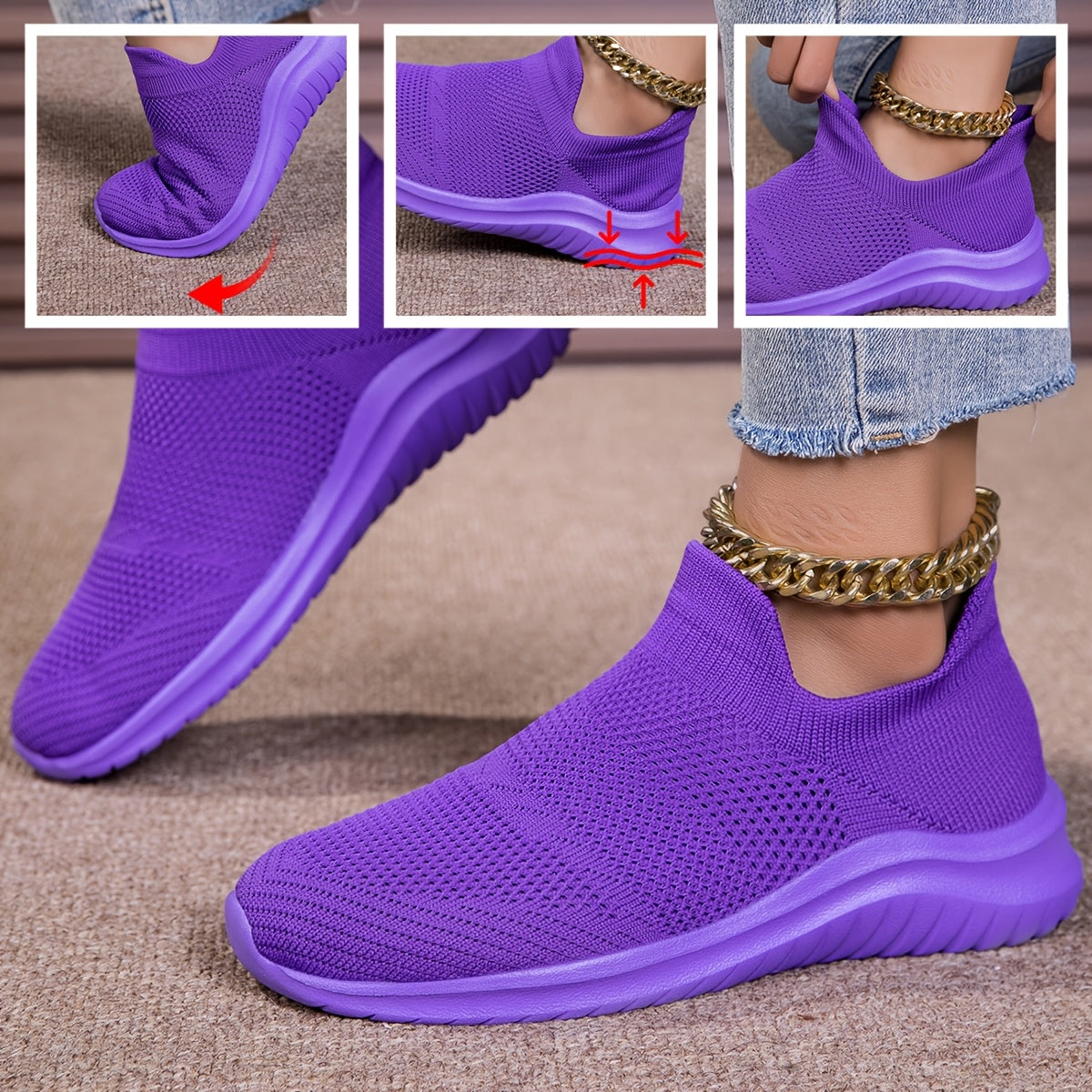 Ayollar uchun nafas oladigan slip-on sport poyabzali neon ranglar yengil yurish poyabzali