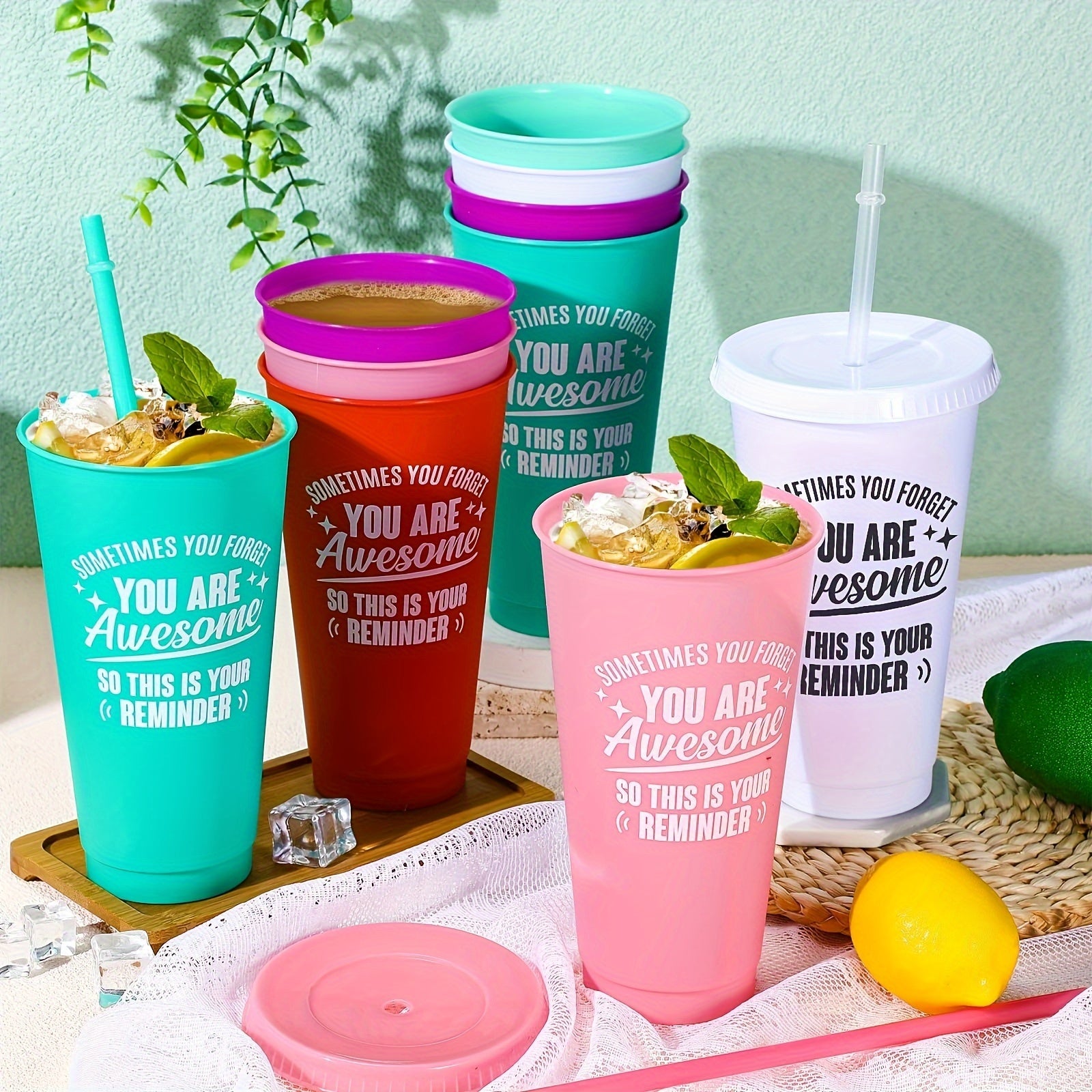 Set of 5 Insulated 24oz Tumblers with Lids and Straws BPA PVC Free for Office and Teachers