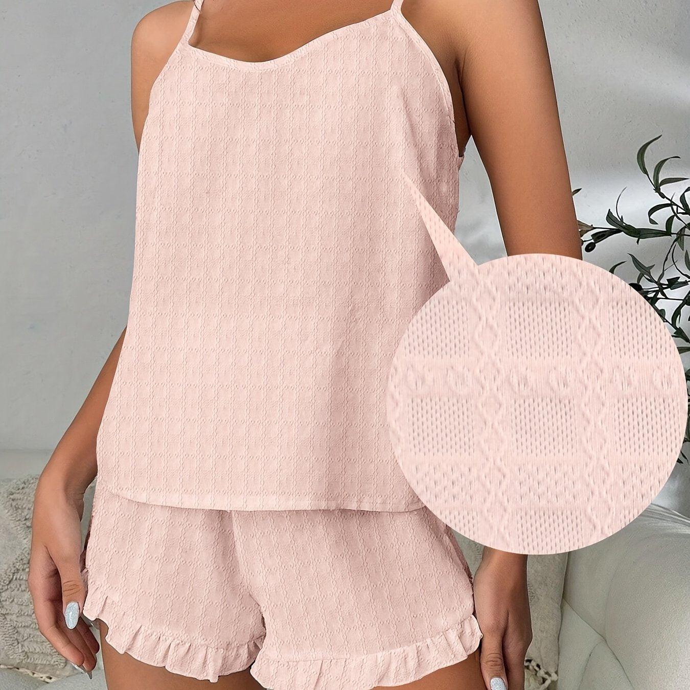 Women's Tartan Pajama Set Sleeveless Top Ruffled Shorts All-Season Polyester Knit